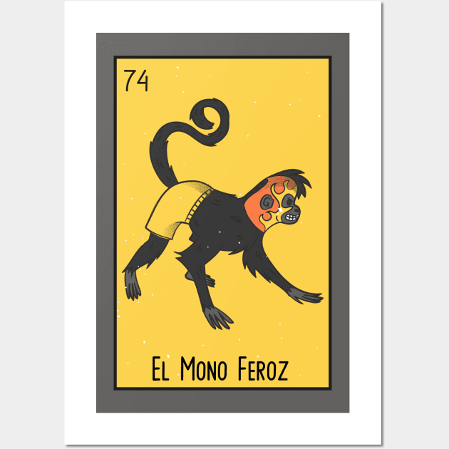 El Mono Feroz // Mexican Luchador Loteria Card Wall Art by SLAG_Creative